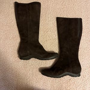 MERRELL Womens tall moto style chocolate brown suede leather boots size 10